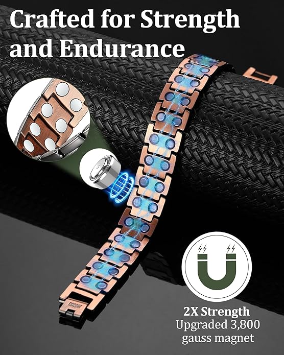 Copper Magnetic Bracelet for Men, 2X Strength 99.99% Pure Copper Bracelet with Powerful Magnets and Sizing Tool