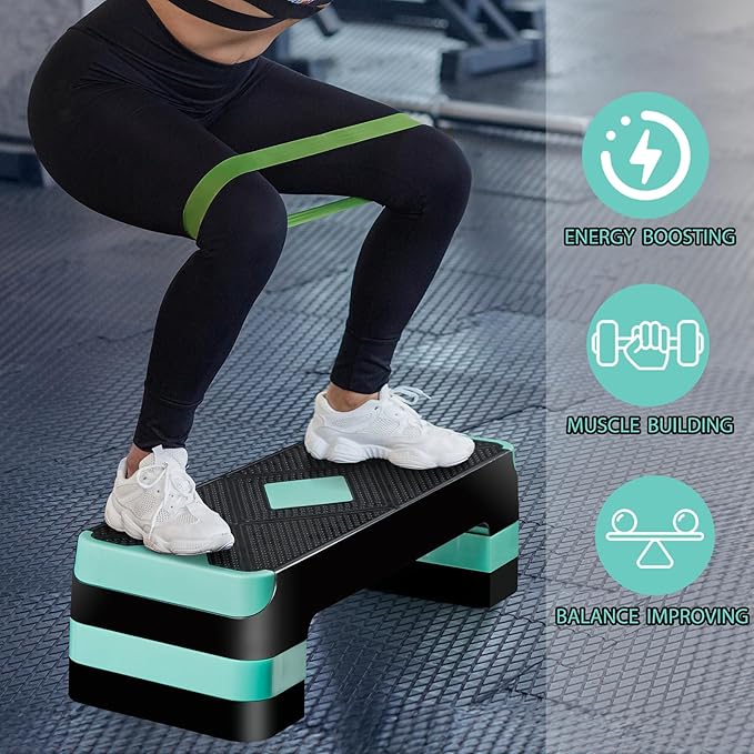 HomGarden Adjustable Workout Aerobic Stepper in Fitness & Exercise Step Platform Trainer Stepper w/Risers Adjust 4"-6''-8''