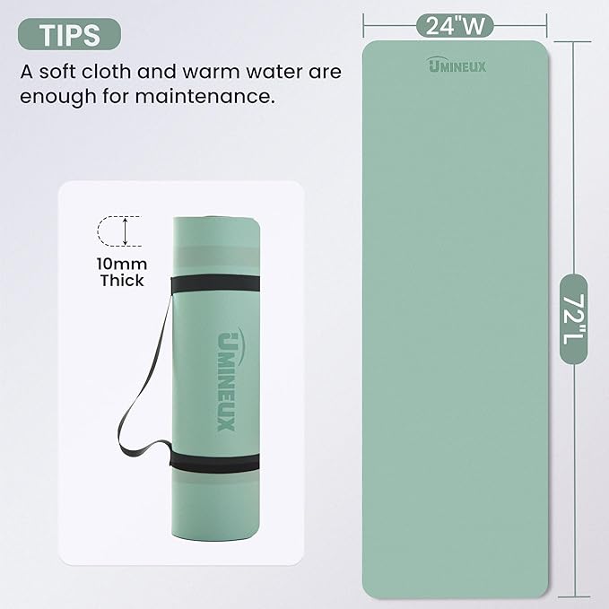 UMINEUX Extra Thick Yoga Mat, 10MM (2/5") Yoga Mat Non Slip, POE Yoga Mats for Women Men, 72"x24", Great for Workout, Yoga, Pilates, Fitness & Floor Exercises