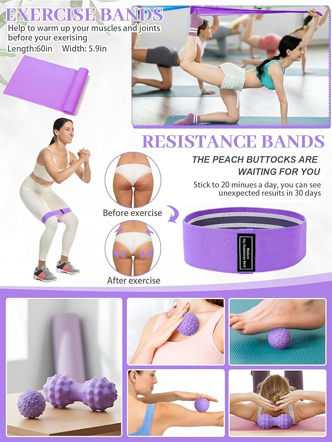 17 Pcs Yoga Essential Kit for Women, Pilates Equipment Starter Set for Beginners with Yoga Wheel Ball Blocks Strap Resistance Bands Wrist Rings Socks Towel & Carry Bag for Home Workouts