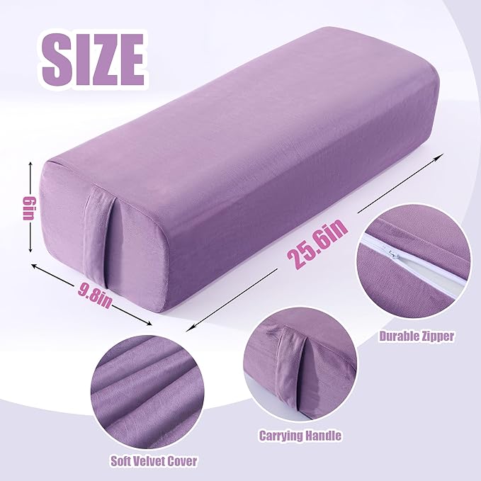 MABOZOO Yoga Bolster Pillow, Triple-Layer Sponge Rectangular Yoga Bolster with Carry Handle Meditation Pillow with Washable Cover for Restorative, Meditation