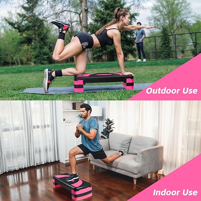 30" Aerobic Step Platform - 3-Level Adjustable Height (4"/6"/8"), Non-Slip Fitness Stepper w/Stackable Risers for Home Gym, Cardio & Strength Training