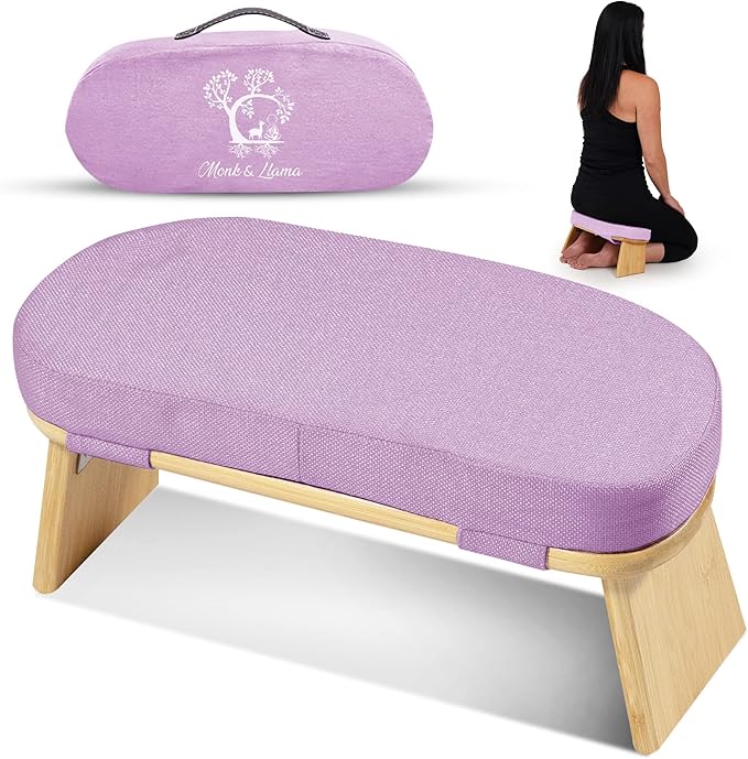 MONK & LLAMA Meditation Bench - Foldable, Ergonomic, Bamboo Kneeling Stool— Perfect Seiza Bench Meditation Stool Chair for Prayer & Travel - Deeper & Enjoyable Sessions