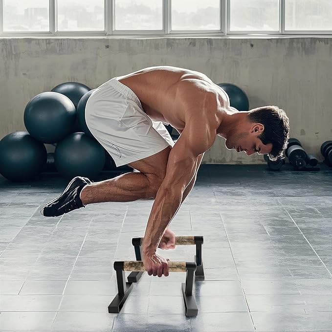 Wooden Calisthenics Parallettes Bars, Push up Handles Floor, Strength Training Pushup Stands, Parallel Handstand Bars for Home Workout Fitness