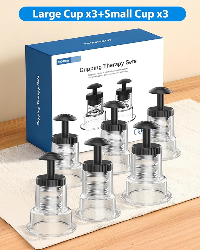 Cupping Kit for Massage Therapy, 2 Sizes Cupping Set, Unique Piston Design, Portable Massager for Studio & Home Use, Muscle Pain Relief, Myofascial Release, Cellulite Reduction (6 Pack)
