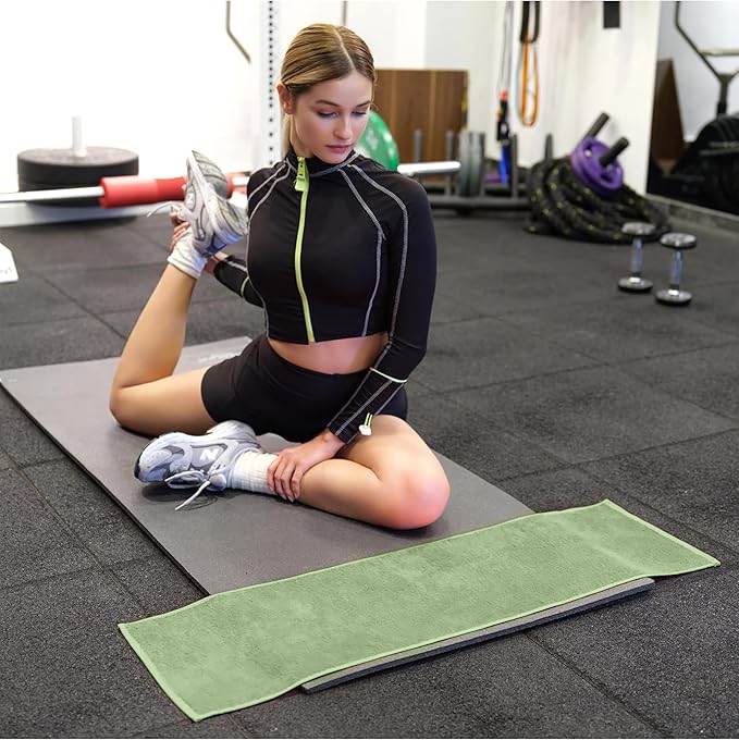 NUKURA 12” x 40” Gym Sweat Towel, 450 GSM, 100% Cotton, High Absorbency, Extra Soft & Quick Dry Workout, Yoga & Fitness Neck Towel – Sage Green