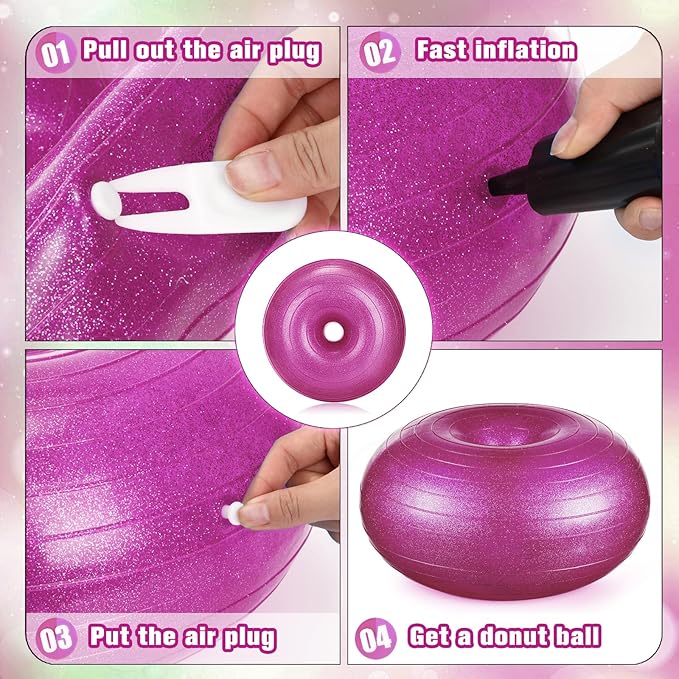 Libima 4 Pcs Flexible Seating for Classroom Inflatable Ball Chairs with Pump Donut Exercise Ball Cushion Seat for Balance and Stability Training School Home Office Gym Yoga Workout