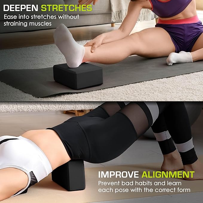 ProsourceFit Foam Yoga Blocks, High Density EVA Yoga Bricks 4”x 6” x 9” (Set of 2)