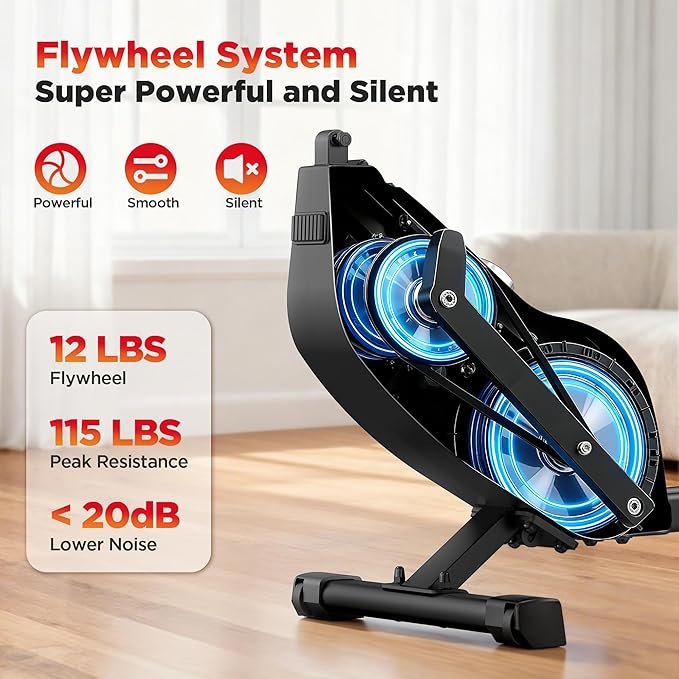 Rowing Machines for Home Use, Compact Rower Machine with 350 LBS Capacity,32-Level Self-Powered Resistance Knob with Real-Time Data Tracking, Dual Rail, Ergonomic Seat, App Support