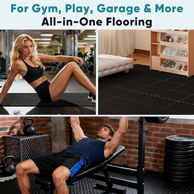 OLIXIS Interlocking Foam Floor Tiles, 1/2 Inch Thick Non-Slip Gym Flooring Mats for Home Gym, Garage Floor Mats Protective Workout Room Tiles for Weight Lifting & Cardio, 36 Pcs