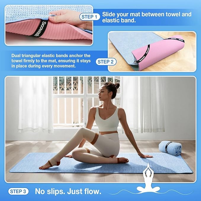 Hot Yoga Towel,Microfiber Yoga Mat Towels Non Slip for Hot Yoga Absorbent Microfiber Sweat Anti-Slip Cover,Bikram,Pilates,Exercise,Fitness 24 inch X 72 inch Blue 2 Pack