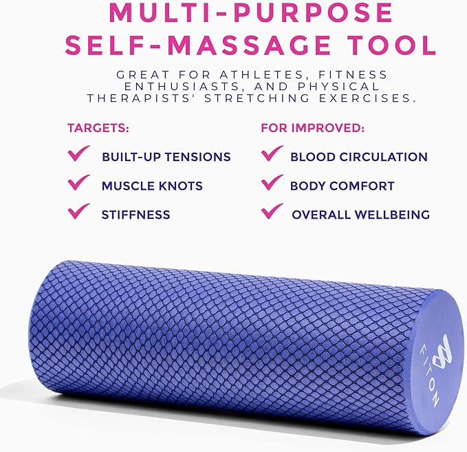 FitOn Recovery Fitness Foam Roller - High Density Travel Exercise Roller for Muscle Recovery, Massage and Deep Tissue Relief - Compact and Portable for Exercise, Travel, and Fitness - 12"x4", Purple