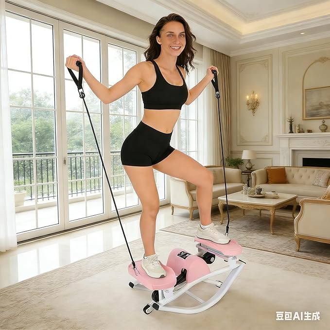 Rock Stepper Step Side-to-Side Lateral Rocking Fitness Stepper with Digital Monitor/Resistance Bands Machine for Home Workout