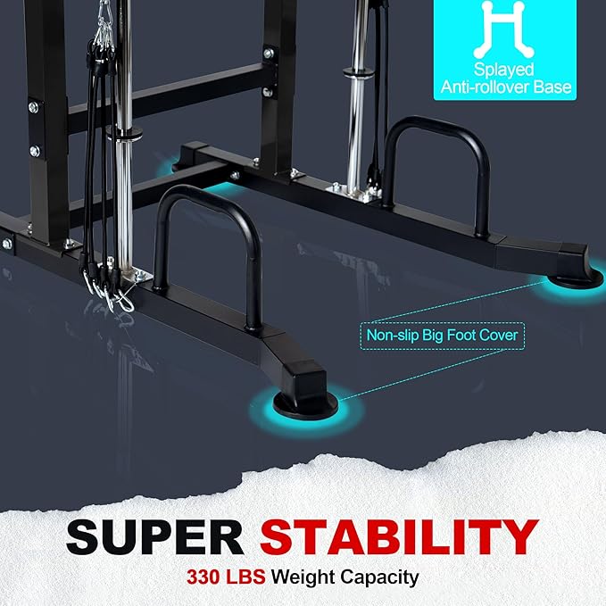 soges Power Tower Dip Station with Assisted Pad, Height Adjustable Pull Up Bar Station for Home Gym, Multi-Function Strength Training Full Body Workout Equipment, 330 Lbs, Black