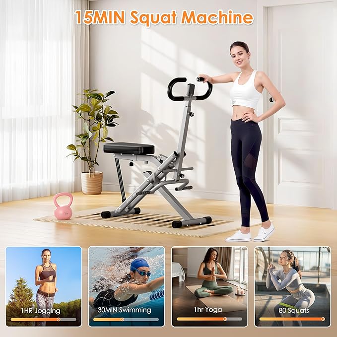 DlandHome Squat Machine, Squat Rowing Machine with Adjustable High-Strength Resistance Band for Home Gym, Foldable Leg Glute Trainer for Full Body 330lbs