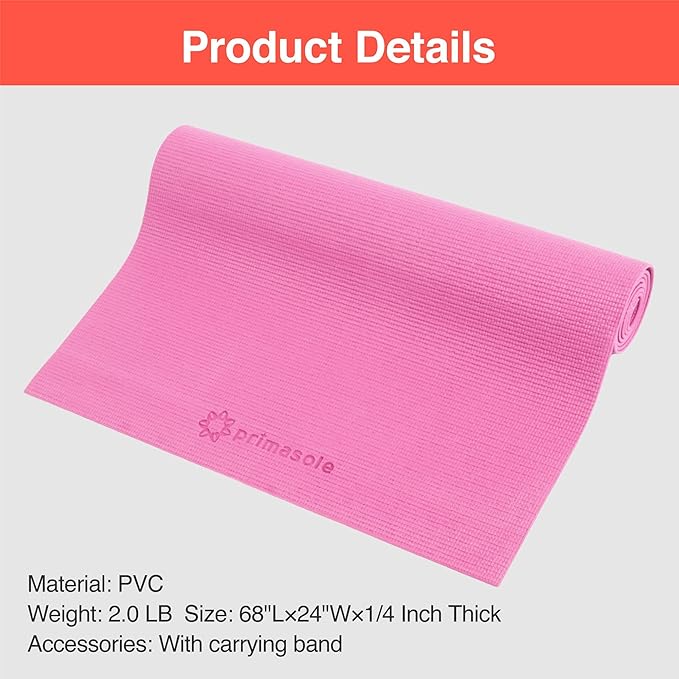 Primasole Yoga Mat with Carry Strap for Yoga Pilates Fitness and Floor Workout at Home and Gym Non-slip 9 colors
