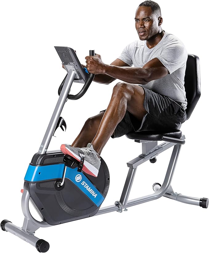 Stamina Premier Recumbent Exercise Bike Bluetooth Connected Smart Bike w/Smart Workout App, No Subscription Required - Stationary Bike for Home w/Large, Adjustable, Comfortable Seat
