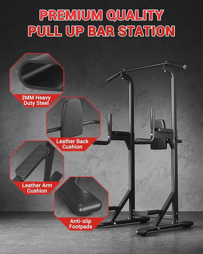 Multifunction Pull Up Bar Dip Station for Home Gym, Adjustable Height Power Tower, 880LBS Capacity Strength Training Equipment for Full Body Workout, Indoor Fitness Chin Up Bar for Men Women