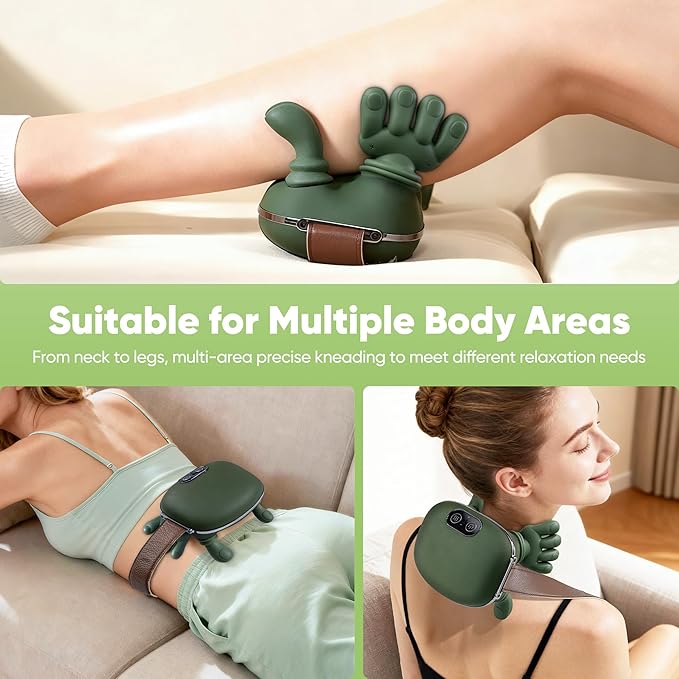 Shoulder and Neck Massager, Bionic Heated Massager, Neck Massager with Fingers, 4D Kneading Massage, Simulates a Real Palm Massage for Comfort, Relax Muscle Tension (Green)
