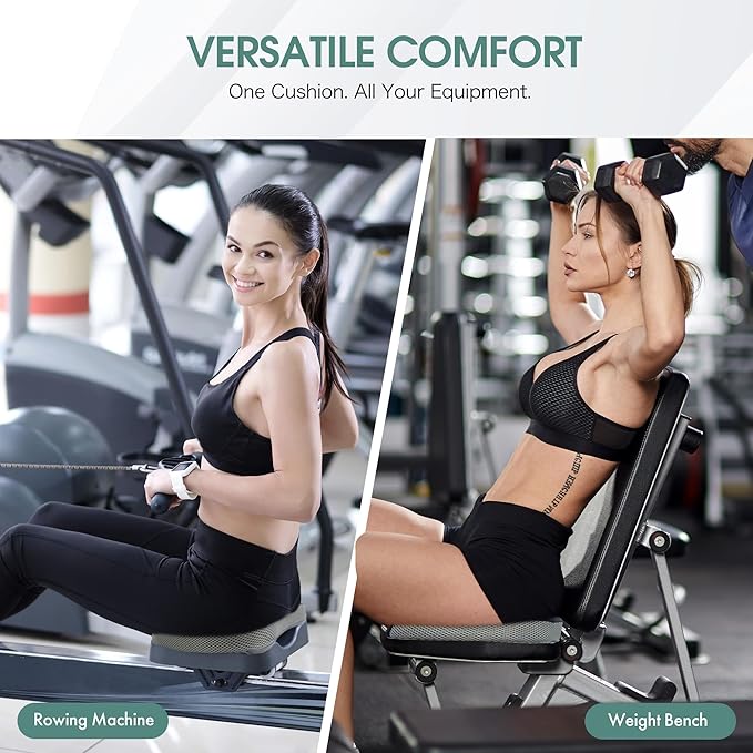 Rowing Machine Seat Cushion for Concept 2 Rower – Memory Foam Pad with Non-Slip Base & Washable Cover – Fits Concept 2 Model D/E, WaterRower, Recumbent Bike & Indoor Rowers