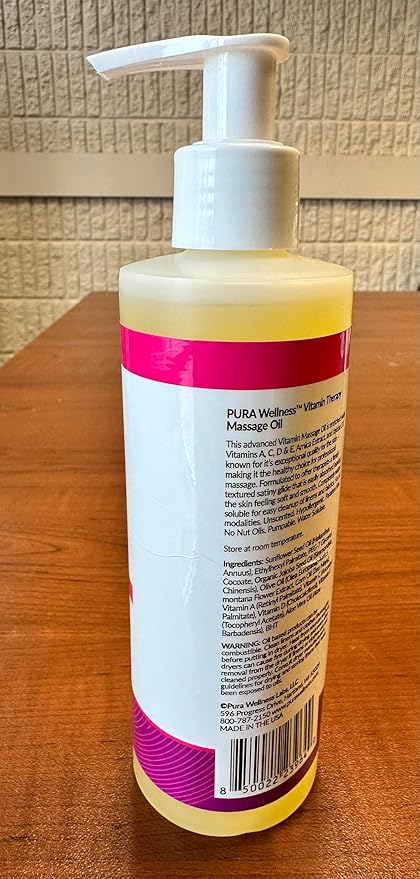 Vitamin Therapy 8 Fl oz Massage Oil, Vitamin E, Professional, Massage Therapy, Deep Tissue, Unscented, Hypoallergenic, Natural Ingredients, Skin Hydrating, Moisturizing, Muscle Relief