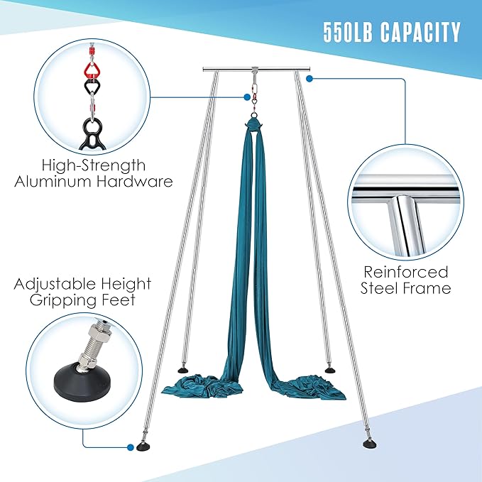 Houseables Aerial Silks, Yoga Swing, Aerial Yoga Hammock, Ariel Silk, Gymnastics Swing, Acrobatics Equipment, For Home, Indoor, Outdoor, Arial Setup, Rig, Sling, Portable