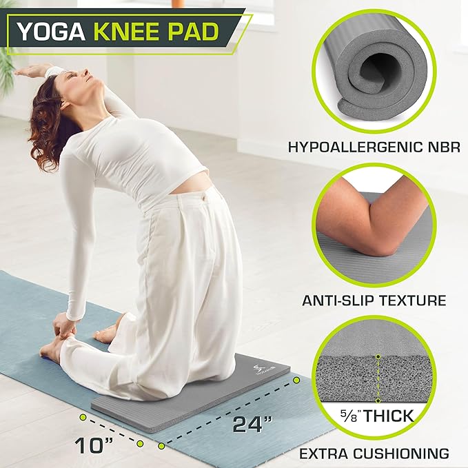 ProsourceFit Extra Thick Yoga Knee Pad and Elbow Cushion 15mm (5/8”) Fits Standard Mats for Pain Free Joints in Yoga, Pilates, Floor Workouts