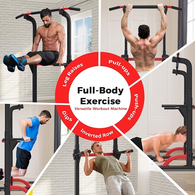 ZENOVA Pull Up Bar Dip Bar Power Tower Workout Dip Station Height Adjustable Free Standing Chin Up Bar for Men Women Teens 300LBS Weight Capacity