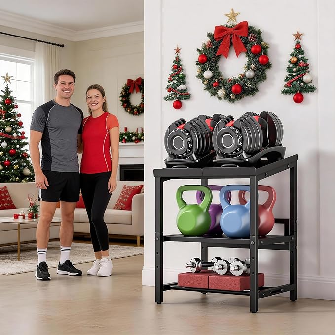 Adjustable Dumbbell Weight Rack Heavy Duty, 3 Tier Adjustable Dumbbell Stand 660LB Loading, Commercial Kettlebell Storage with Non-Slip Padded, Metal Kettlebell Stand for Home Gym Garage(Rack Only)
