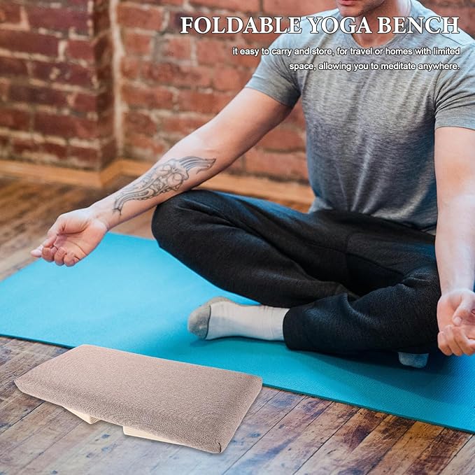 BESPORTBLE Foldable Wooden Bench for Adults, Ergonomic Stool with Milk Tea Color, Portable Posture Chair, Prayer, and Mindfulness Practice at Home Or Travel