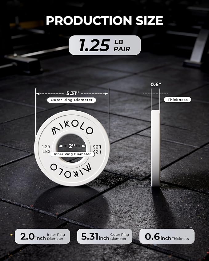 Mikolo Change Weight Plates 1.25LB 2.5LB 5LB Set Fractional Plates Set Bumper Plates for Cross Training Fit 2 Inch Barbells Strength Training Weight Plates