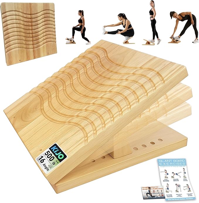 16-Level Adjustable Wooden Slant Board for Squats – 550 lbs Heavy Duty Squat Wedge for Weightlifting & Ankle Mobility – Incline Board for Calf Raises & Leg Day Training【Made in Taiwan KIJO Studio】
