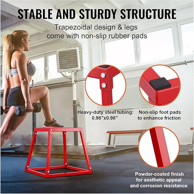 Plyometric Jump Box 18 Inch, Steel Plyometric Box for Fitness, Jumping Agility Platform for Home Gym, Strength Training Step Up Box - Red