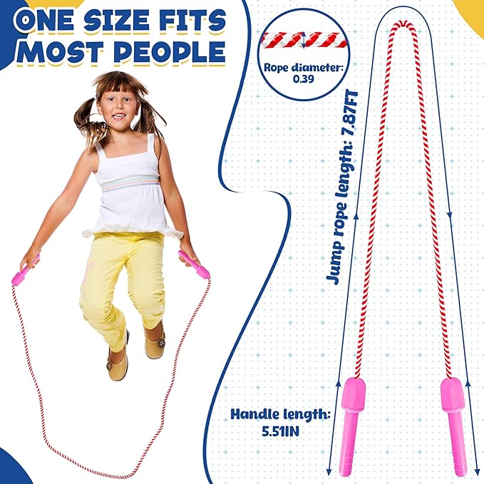 20 Pack Kids Jump Rope, Colorful Nylon Skipping Ropes for Children, 7.87FT Adjustable Length, 5.51IN Handles, Lightweight Skipping Ropes Set for Indoor & Outdoor Play Fitness School Activities