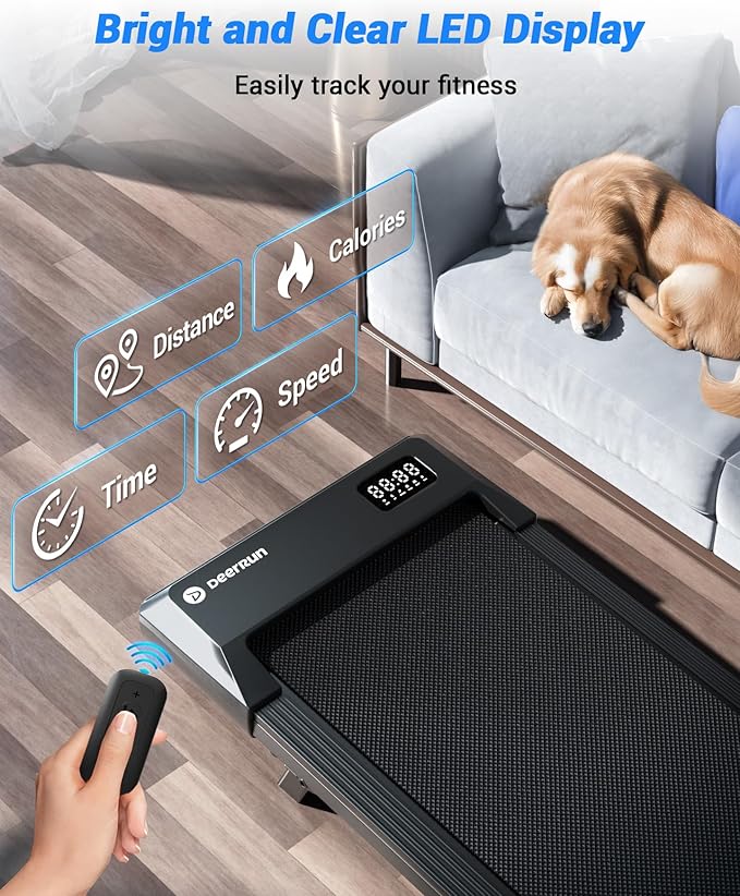 DeerRun Under Desk Walking Pad Treadmill for Home Office & Small Spaces, 6% Manual Incline, 0.6–3.8 MPH Walking Speed, 2.5 HP, 300 lb Capacity, App & Remote Control