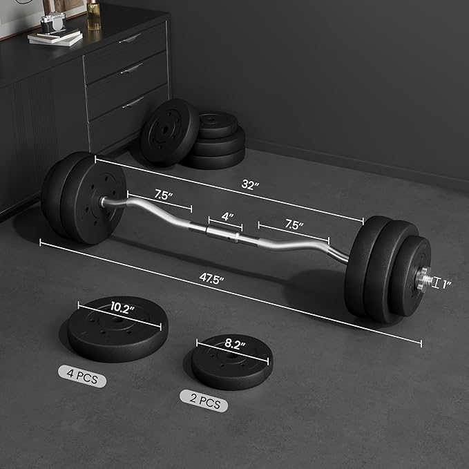 Yaheetech Barbell Set Olympic Curl Bar Weights & 2 Olympic Barbell Clamps Strength Training Bars