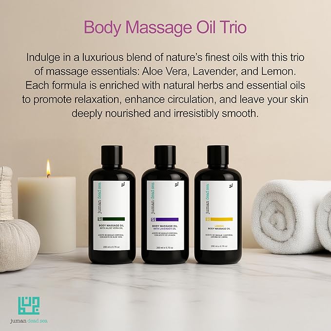 Juman Dead Sea Body Massage Oil Set | Enriched with Olive, Sweet Almond and Other Essential Oils | Therapeutic Massage Oil | Stimulates Blood Circulation & Helps Relaxing | Pack of 3