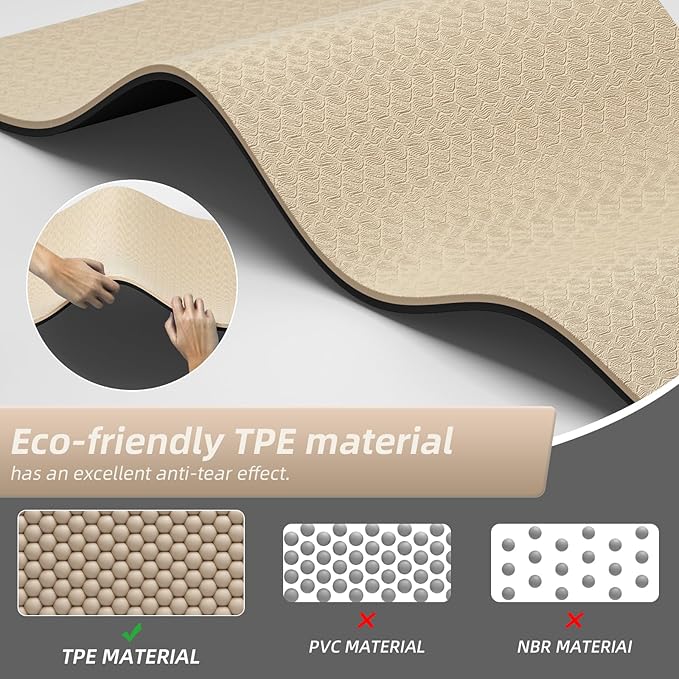 Extra Thick 12mm TPE Exercise Yoga Mat with Strap, 1/2 Inch Non-slip Workout Mat for gymnastics, Pilates, Home, Workout, Gym Floor Fitness
