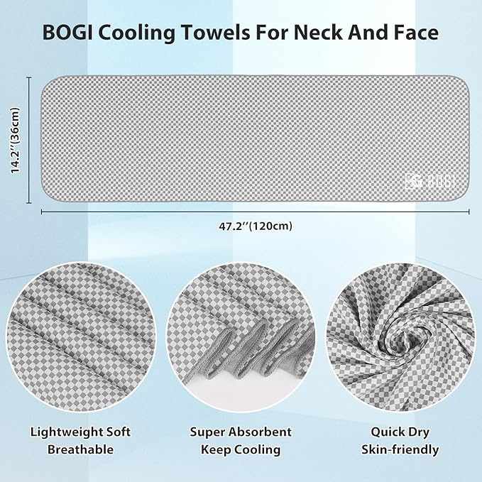 BOGI Cooling Towels for Neck and Face, Soft Breathable Cool Towel for Instant Cooling Stay Cool for Yoga, Sport, Gym, Camping, Running & More Activities