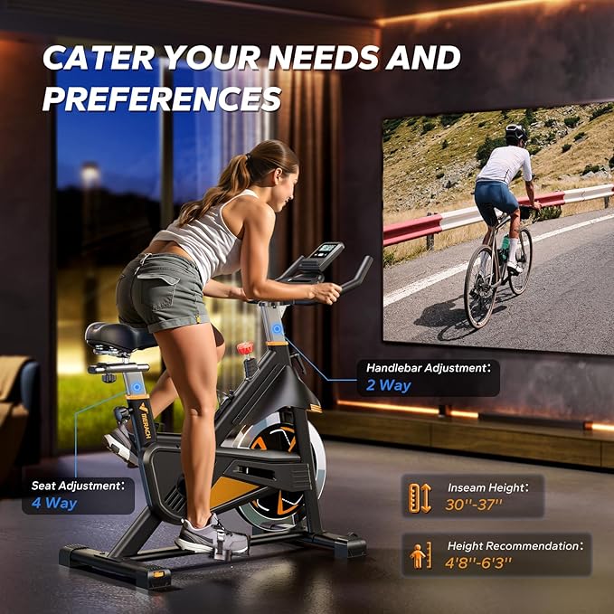 Merach Exercise Bike for Home Gym, Low Noise Stationary Bike with Brake Pad, Indoor Workout Bike with Self-Developed App, Tablet Mount and Fitness Courses for Weight Loss, 300 Lb Weight Capacity