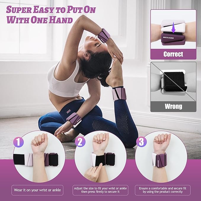Ankle Weights for Women Wrist Weights Set of 2 (1 lb/2 lb Each) Adjustable Arm Leg Weight for Womens Men Suitable for Walking Swimming Running Pilates Yoga Gym
