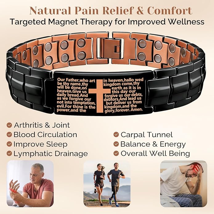 JEROOT Men's 99.99% Pure Copper Magnetic Bracelet, 3500 Gauss Magnets Adjustable with Sizing Tool
