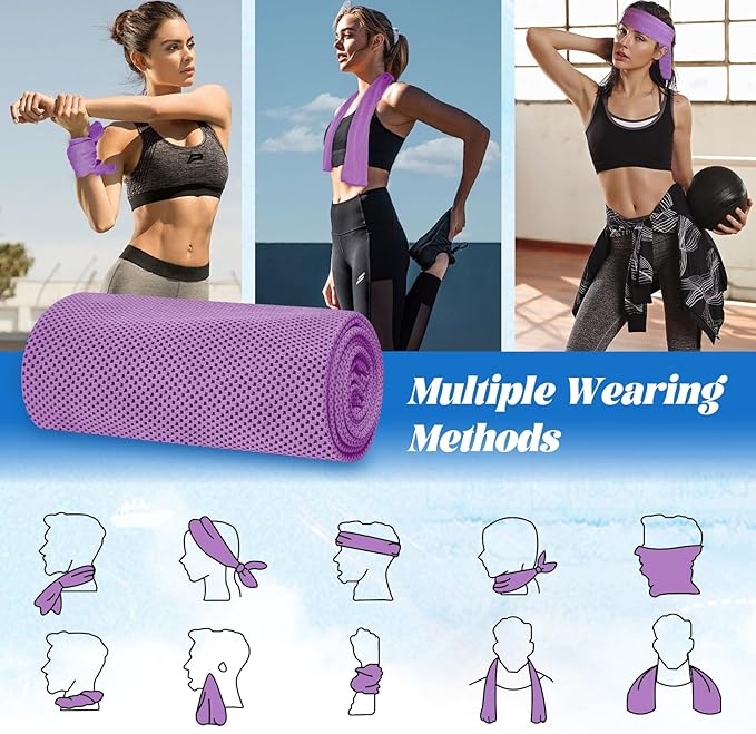 PAWPRO 4 Packs Cooling Towels for Neck and Face(40"x12"), Soft Breathable Cooling Towel with Waterproof Bag & Carabiner,Microfiber Cooling Towels for Yoga, Sport,Gym,Camping (Multicolor)