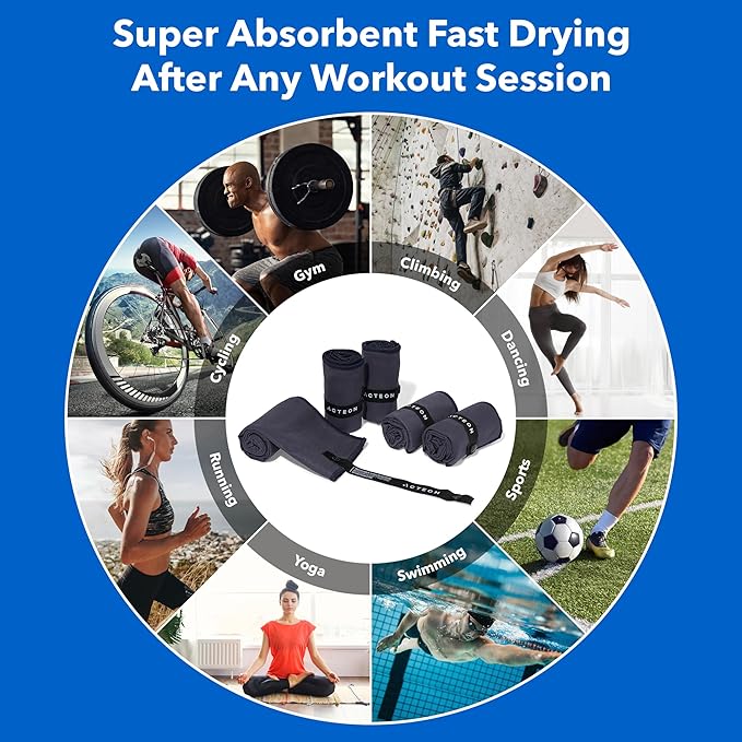 Acteon Microfiber Gym Towels 5 Pack, Quick Dry Silver ION Odor-Free Super Absorbent Sweat Towels for Men & Women, Workout, Yoga, Running, Beach, Travel – 16x30.5 Inch (Midnight Blue)
