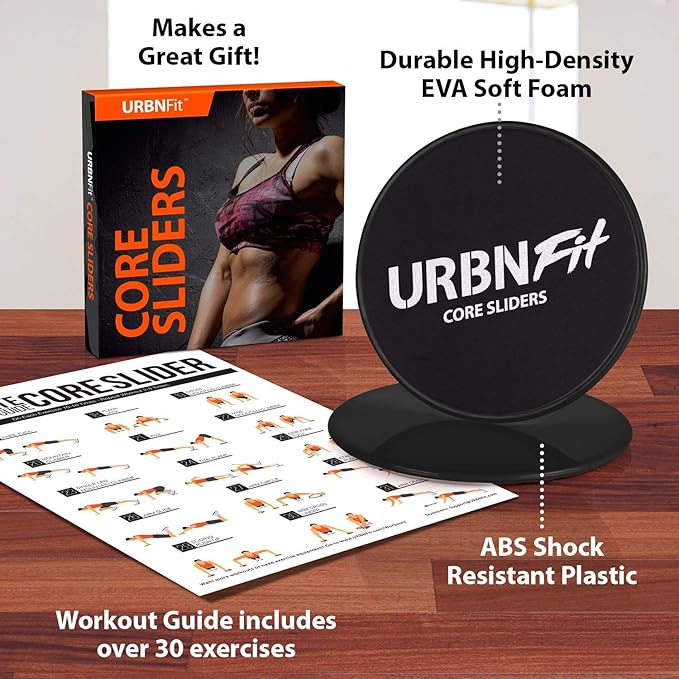 URBNFit Gliding Discs Core Sliders - Dual Sided Exercise Disc for Smooth Sliding On Carpet and Hardwood Floors - Gliders Workout Legs, Arms Back, Abs at Home or Gym or Travel - Fitness Equipment