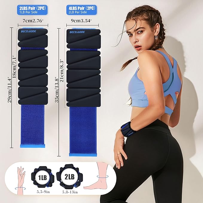 Ankle Weights for Women Wrist Weights Set of 2 (1 lb/2 lb Each) Adjustable Arm Leg Weight for Womens Men Suitable for Walking Swimming Running Pilates Yoga Gym