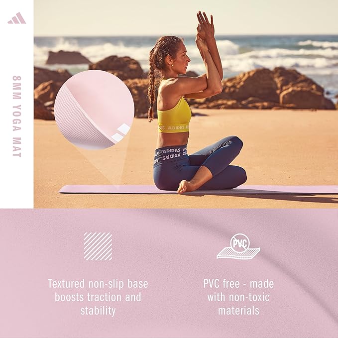 adidas Yoga Mat - Eco Friendly - Non Slip, Durable Textured Surface, 8mm