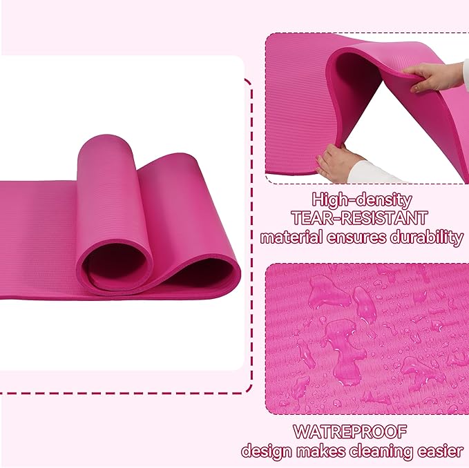 Fitvids Yoga Mat, 1/2-Inch Extra Thick High Density Exercise Mat, Anti-Tear Exercise Yoga Mat with Carrying Strap, Suitable for Various Yoga Exercises