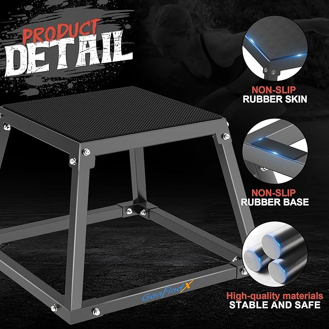 GanFindX Steel Plyometric Jump Box,12/18 Inch Heavy Duty Plyo Platform, Non-Slip Workout Step Box for Home Gym, Agility, Strength & Conditioning Training