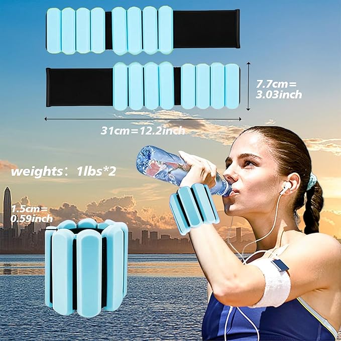 Wrist and Ankle Weights for Women & Men 2 Pack (1lb Each), Adjustable Silicone Wearable Arm & Leg Weights for Pilates, Gym, Yoga, Cardio, Strength Training